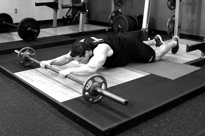 Barbell Ab Rollout - On Knees — end position demonstration photo