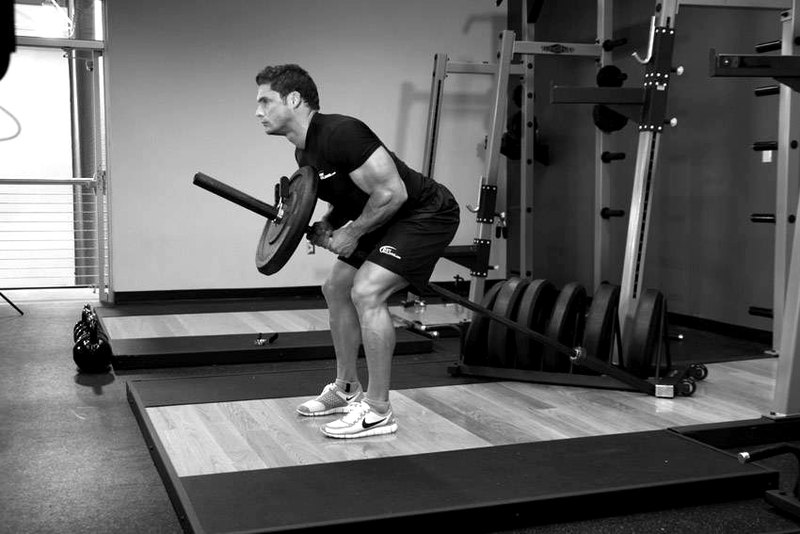 Bent Over Two-Arm Long Bar Row — end position demonstration photo