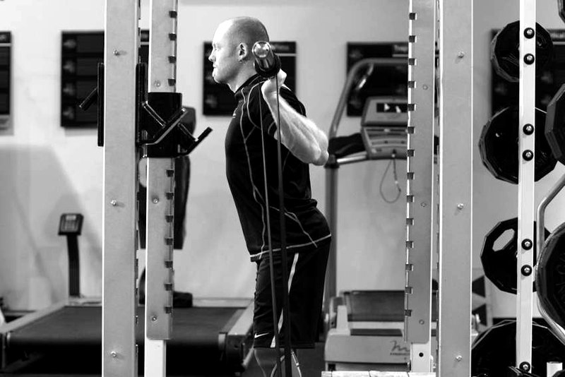 Box Squat with Bands — start position demonstration photo