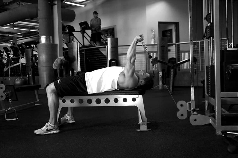 Cable Lying Triceps Extension — end position demonstration photo