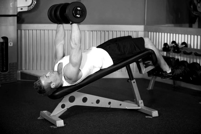 Decline Dumbbell Bench Press — end position demonstration photo