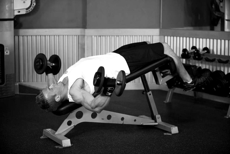 Decline Dumbbell Flyes — end position demonstration photo