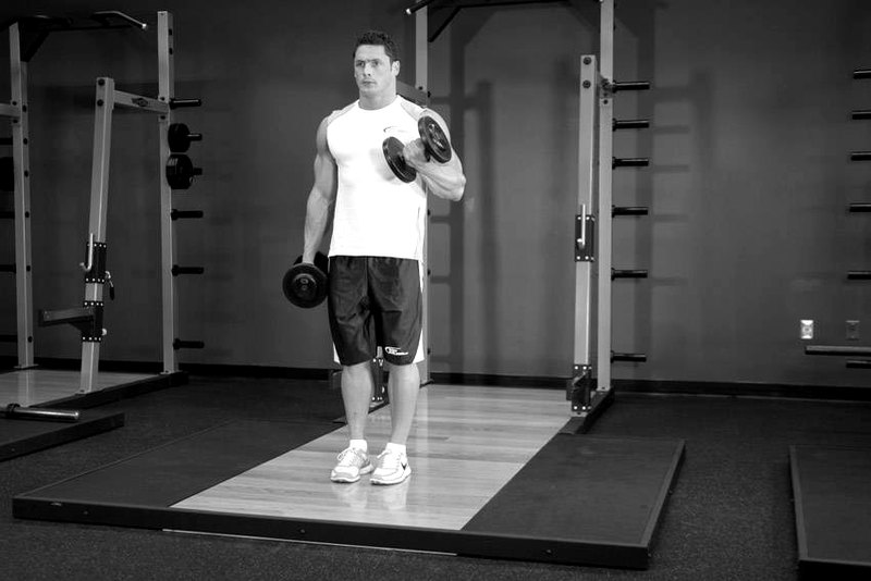 Dumbbell Alternate Bicep Curl — end position demonstration photo