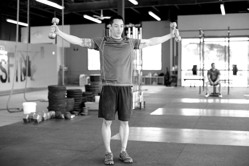 Dumbbell Scaption — end position demonstration photo