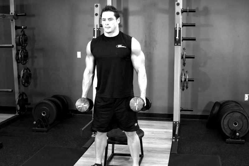 Dumbbell Squat To A Bench — start position demonstration photo