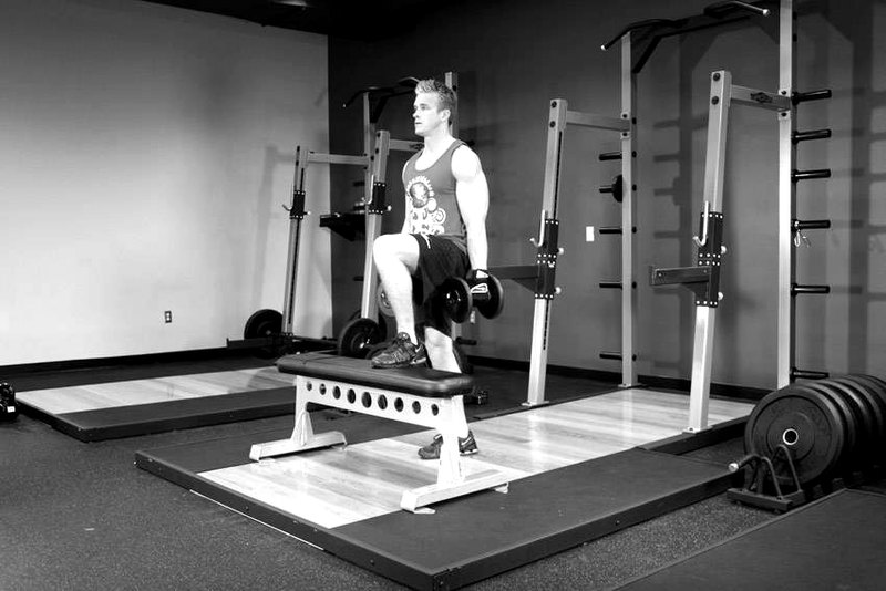 Dumbbell Step Ups — end position demonstration photo