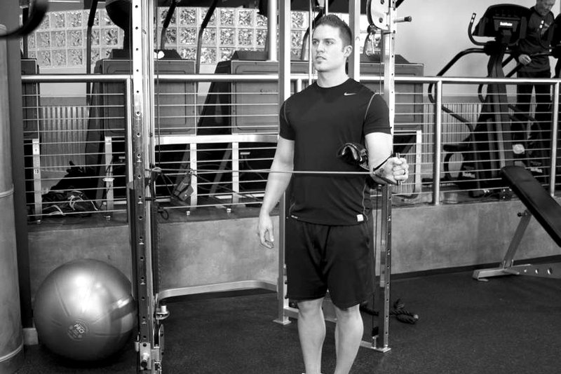External Rotation with Band — end position demonstration photo