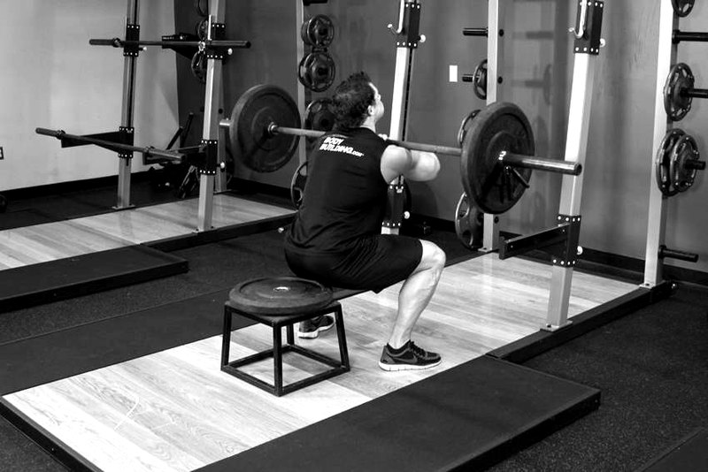 Front Barbell Squat To A Bench — end position demonstration photo