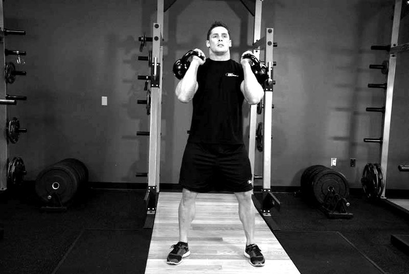 Front Squats With Two Kettlebells — start position demonstration photo