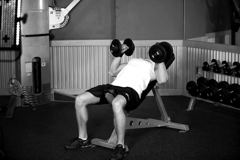 Hammer Grip Incline DB Bench Press — start position demonstration photo