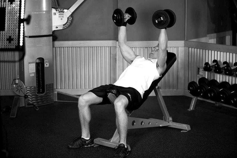Hammer Grip Incline DB Bench Press — end position demonstration photo