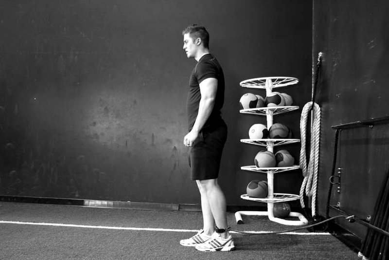 Hip Flexion with Band — start position demonstration photo