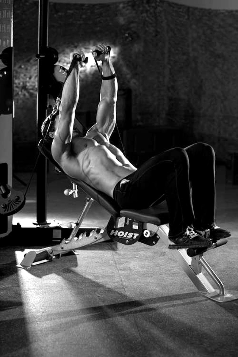 Incline Cable Chest Press — end position demonstration photo