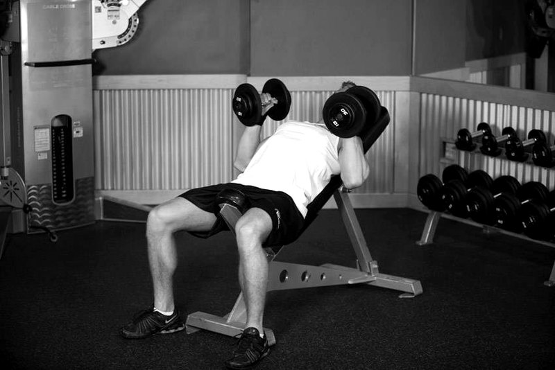 Incline Dumbbell Bench With Palms Facing In — end position demonstration photo