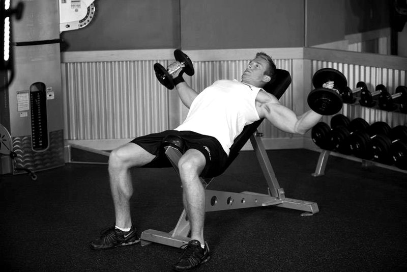 Incline Dumbbell Flyes — end position demonstration photo