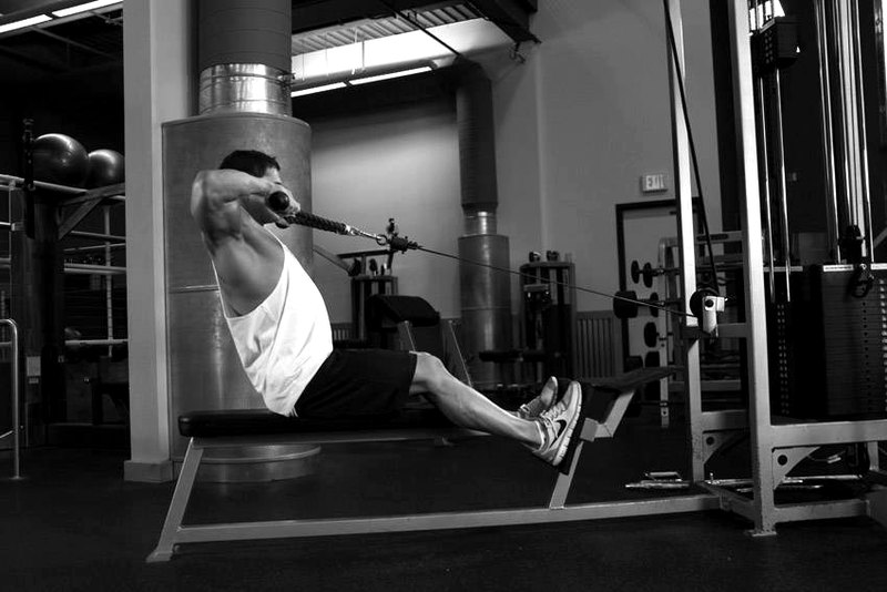 Low Pulley Row To Neck — end position demonstration photo