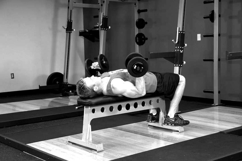 Lying Supine Dumbbell Curl — start position demonstration photo