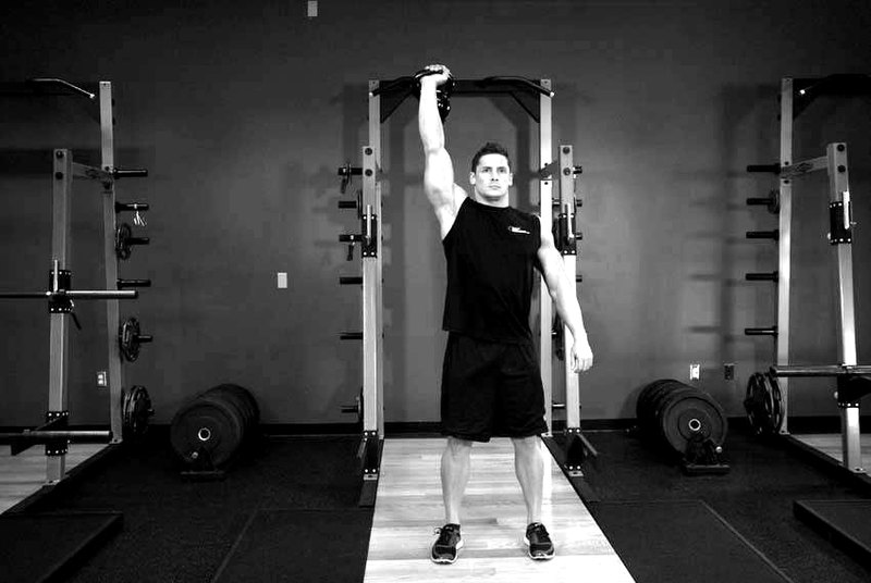One-Arm Kettlebell Para Press — end position demonstration photo