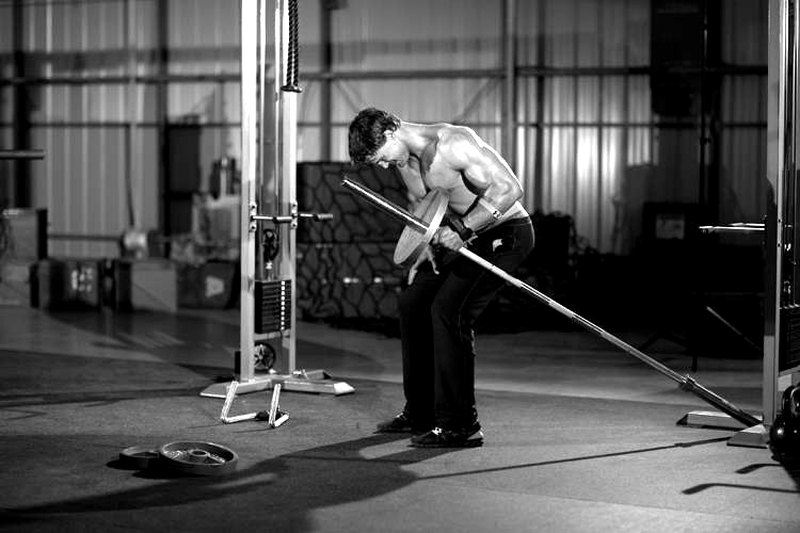 One-Arm Long Bar Row — end position demonstration photo