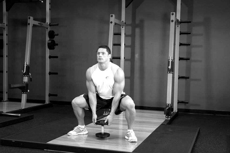 Plie Dumbbell Squat — end position demonstration photo
