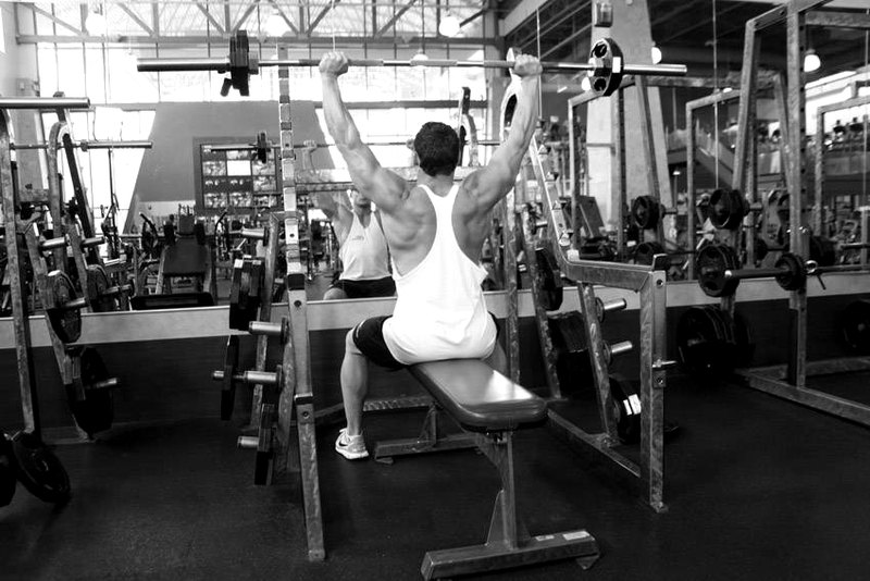Seated Barbell Military Press — end position demonstration photo