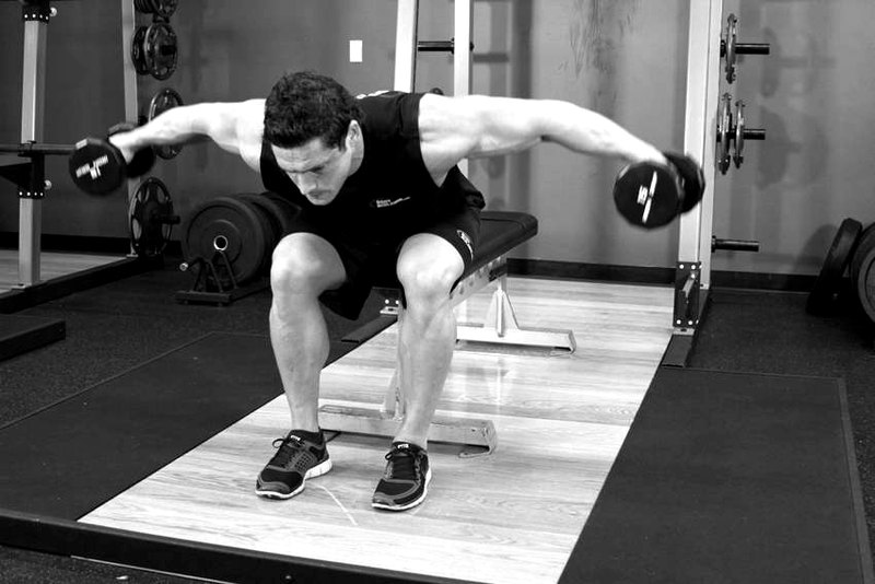 Seated Bent-Over Rear Delt Raise — end position demonstration photo