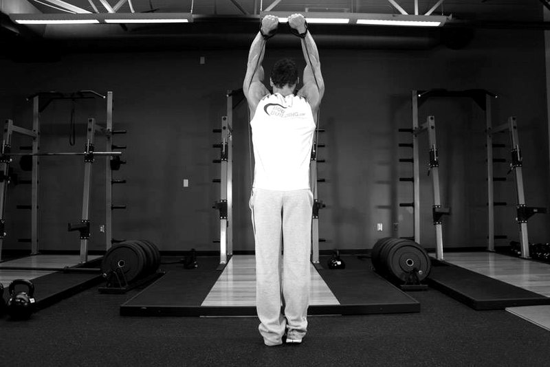 Shoulder Press - With Bands — end position demonstration photo