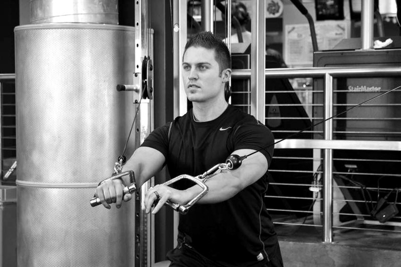 Standing Cable Chest Press — end position demonstration photo