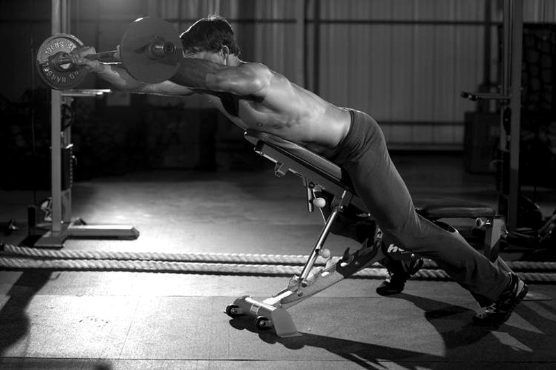 Straight Raises on Incline Bench — end position demonstration photo