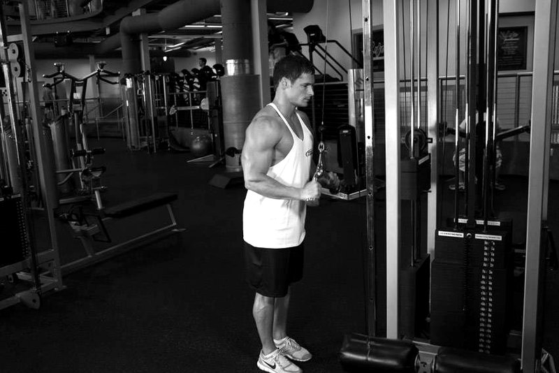 Triceps Pushdown - V-Bar Attachment — start position demonstration photo