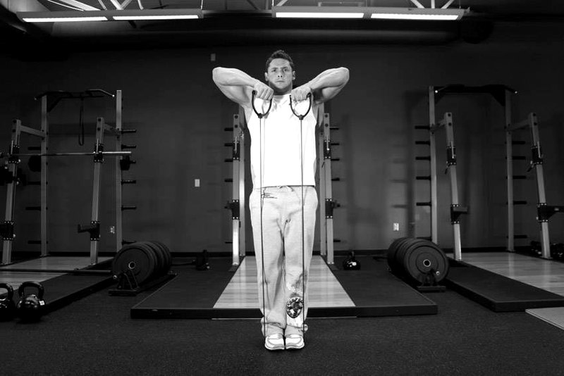 Upright Row - With Bands — end position demonstration photo